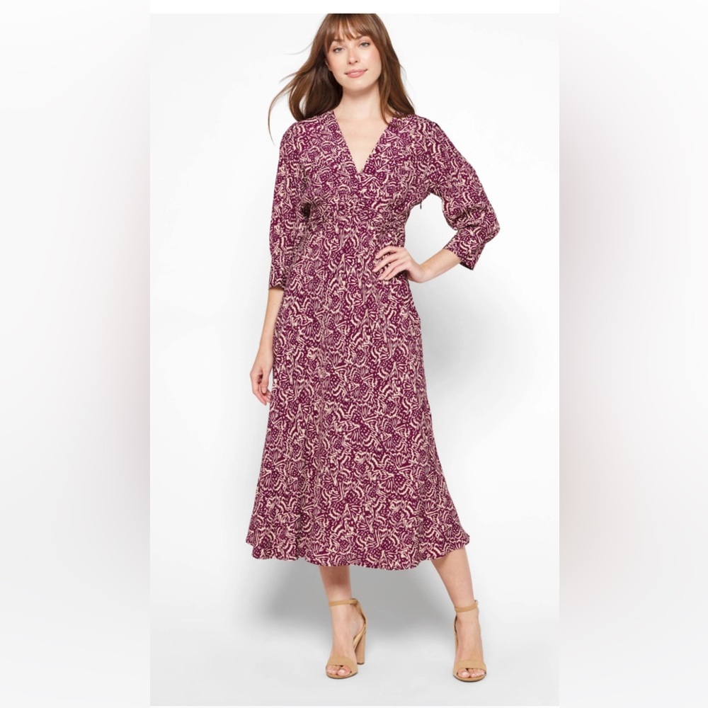 ba & sh Loa V-Neck Printed Midi Dress in Purple